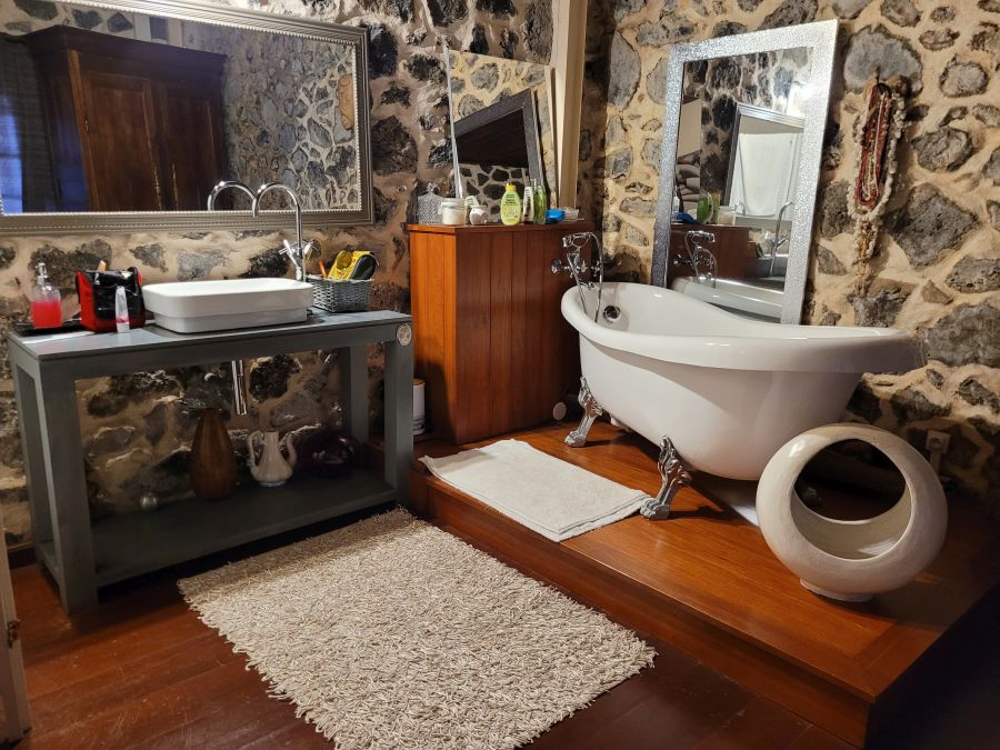 Bad und WC mit freistehender Badewanne