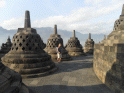 Borobudur stupas overlooking a mountain
